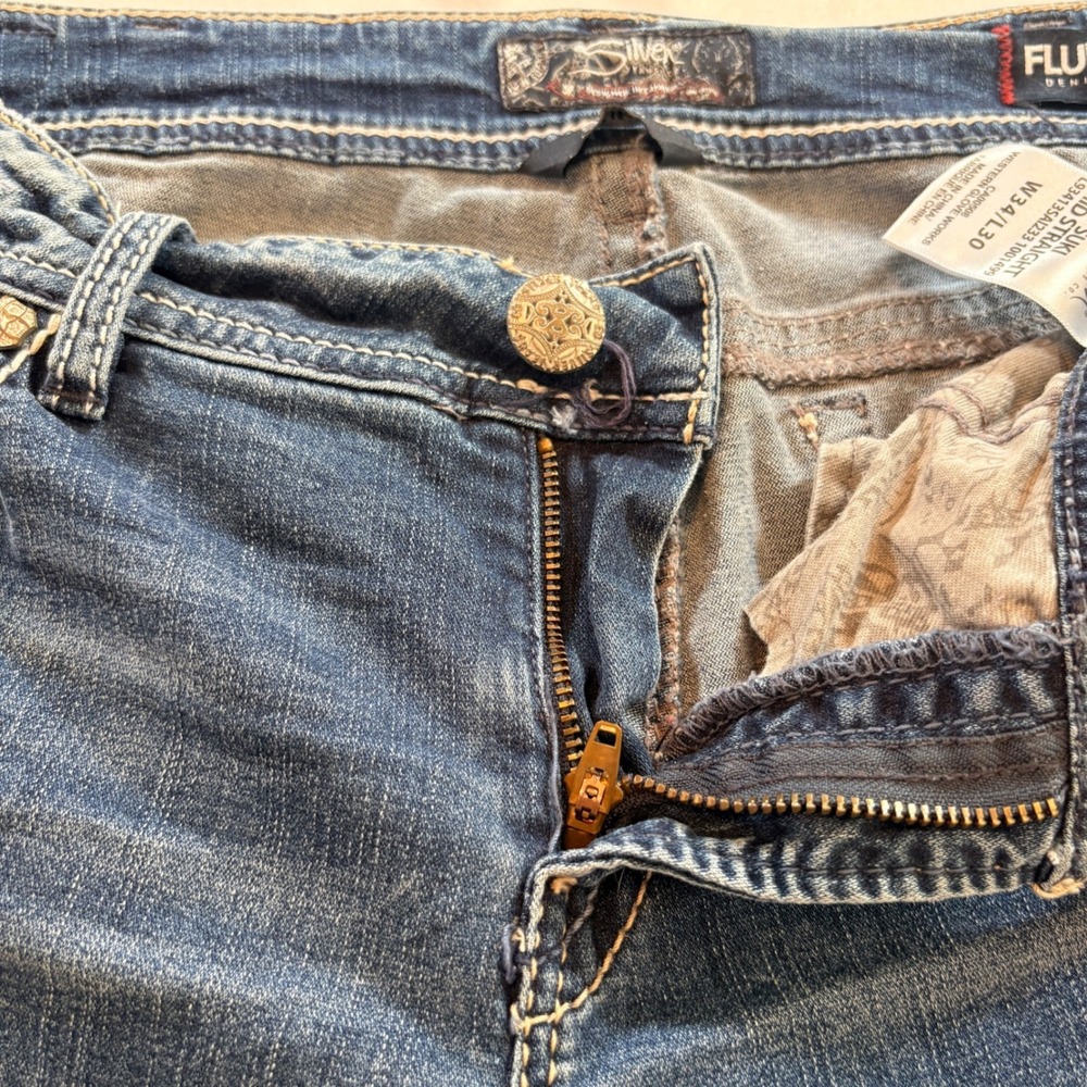 Silver Jeans Co Suki Straight Leg Jean Women W34 L30 Mid Rise Stretch Blue Denim - Picture 3 of 10